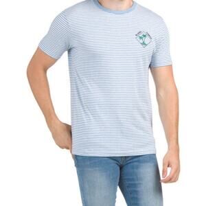 Denim & Flower Ricky Singh Aloha Hawaii Shirt Blue Striped Crewneck T-Shirt